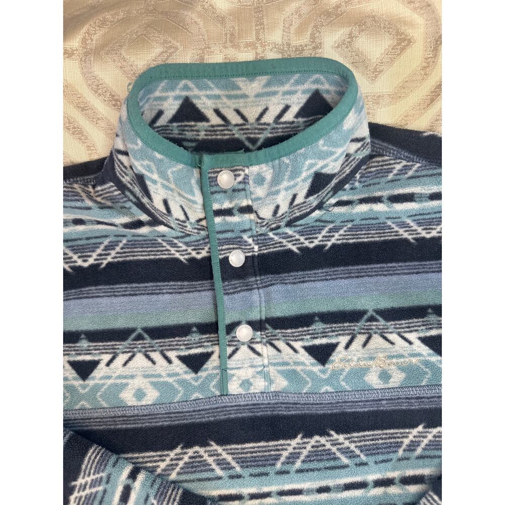 Eddie Bauer Aztec Fleece Pullover Sweatshirt Men's S Blue Vintage Print Retro - Picture 3 of 7